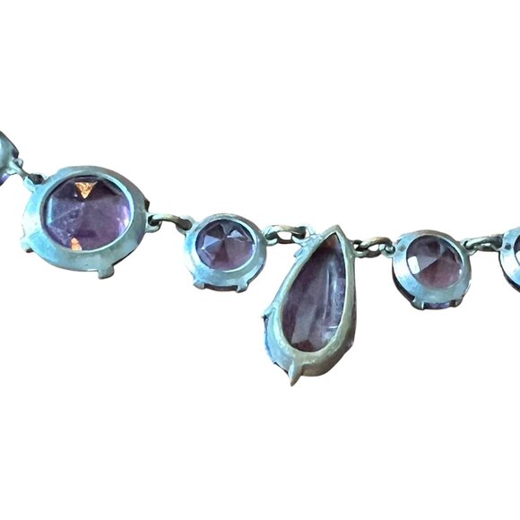 Amethyst Colored Rivière Necklace With Teardrop Accents 15” Glass Crystal - Picture 10 of 12